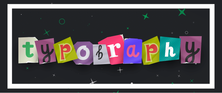 An illustration of the word "Typography" with different typefaces applied to the letters.