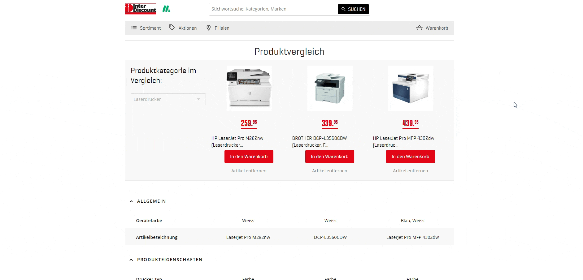 Product Comparison Page solution